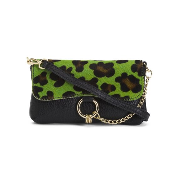 GAVE LUX  Italy Leather Leopard G Pochette Flap Over Ring Crossbody - Picture 1 of 2